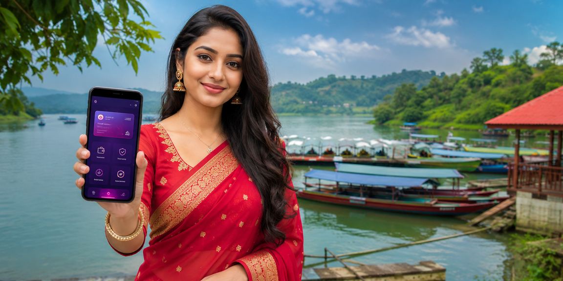 রাঙ্গামাটিতে শাড়ি পরা একজন নারী ডিপোজিট করছেন মোবাইলে